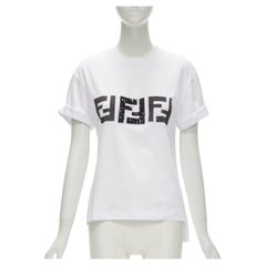 FENDI ROMA black bead embellished FF Zucca logo white tshirt S