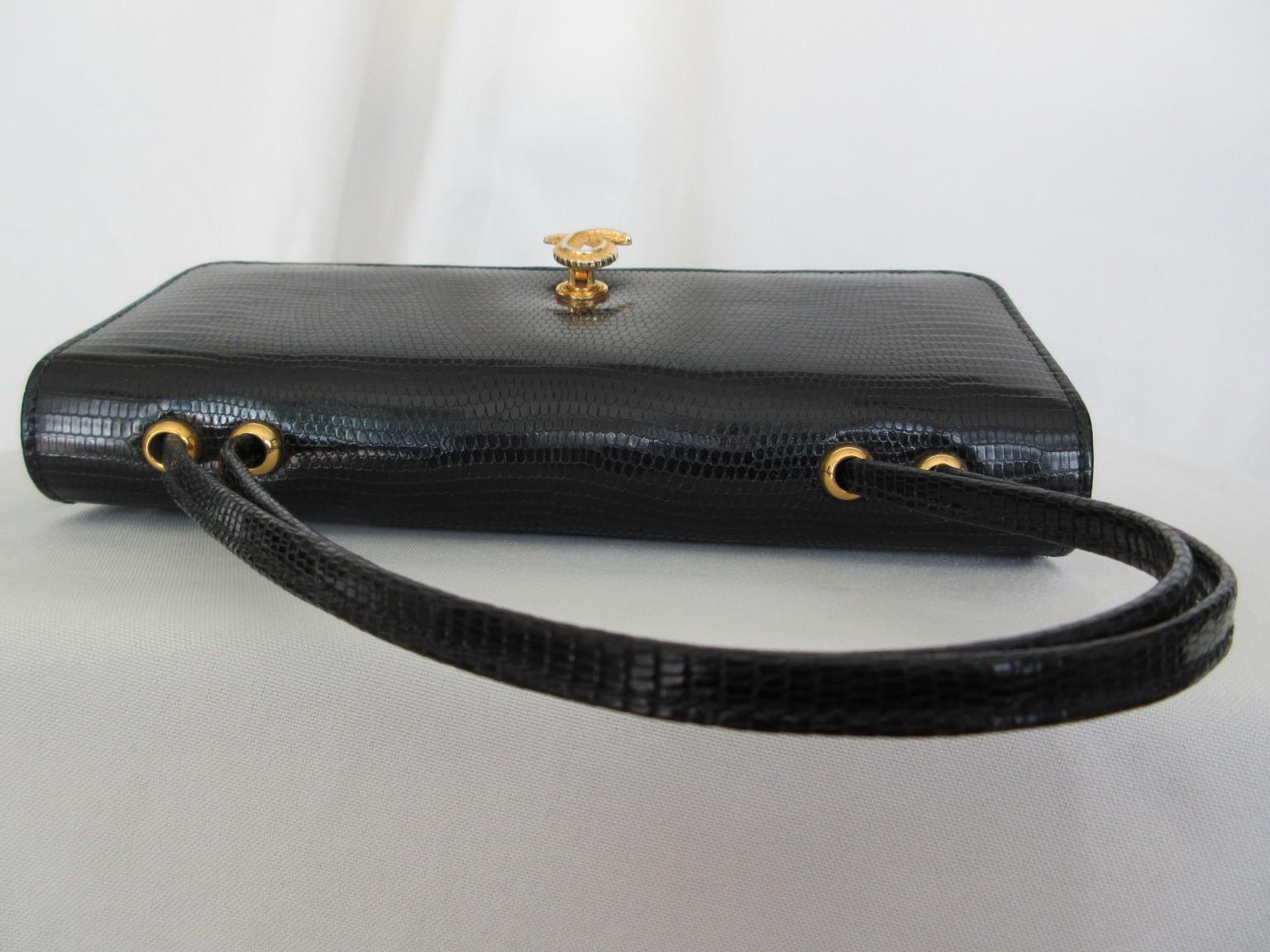 Fendi Roma Black Lizard Petite Hand Bag For Sale 2