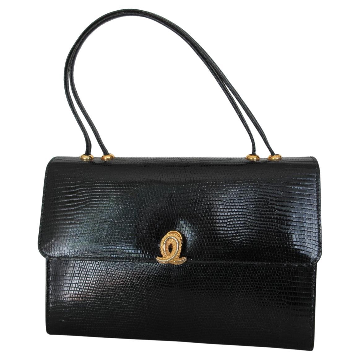 Fendi Roma Black Lizard Petite Hand Bag For Sale