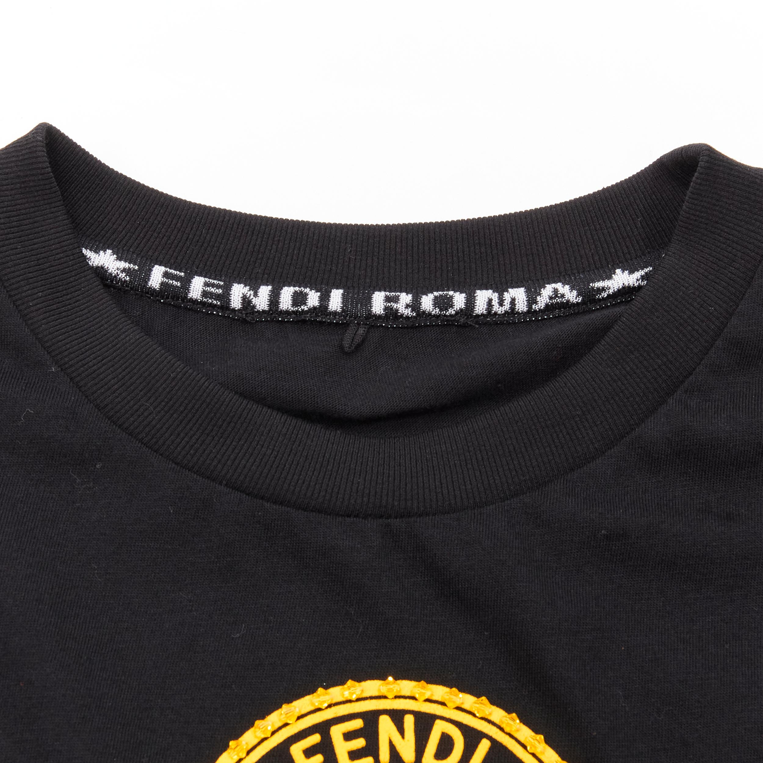 FENDI ROMA FF bead embellished logo black yellow cotton tshirt S 1