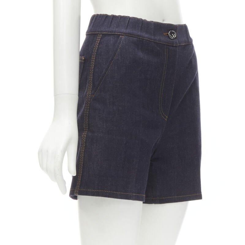 FENDI ROMA palm tree embroidered pocket dark blue denim shorts S In Excellent Condition For Sale In Hong Kong, NT