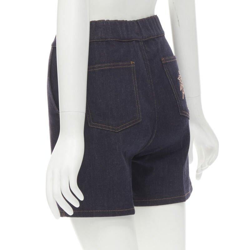 FENDI ROMA palm tree embroidered pocket dark blue denim shorts S For Sale 1
