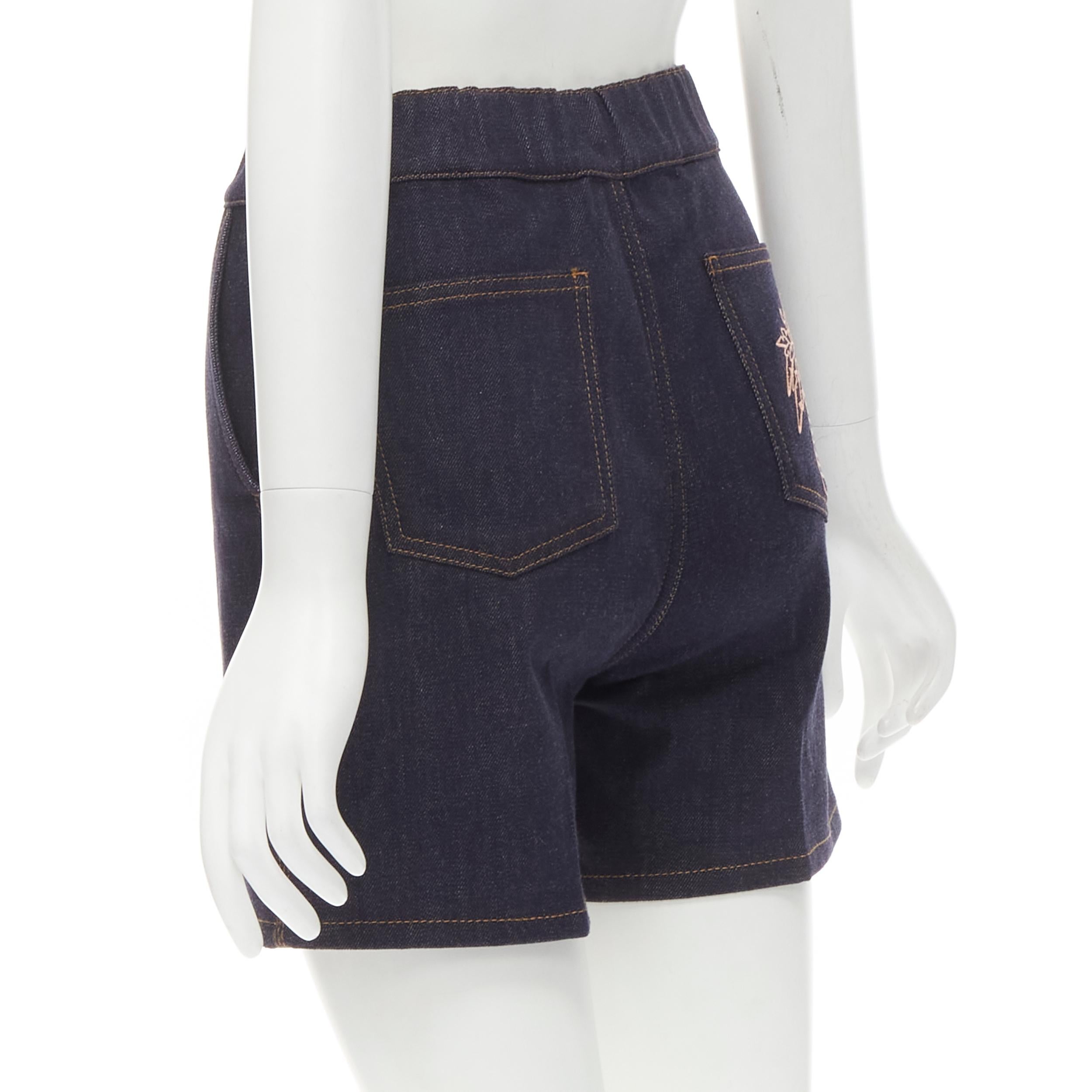 FENDI ROMA Denim-Shorts aus dunkelblauem Denim mit Palmenstickerei S im Angebot 1