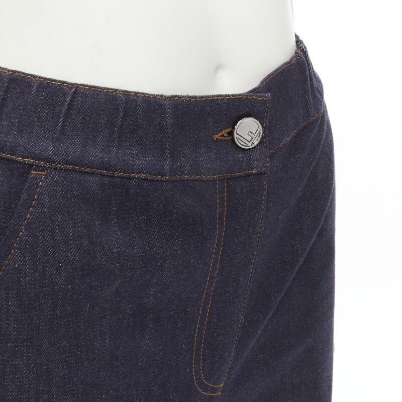 FENDI ROMA palm tree embroidered pocket dark blue denim shorts S For Sale 2