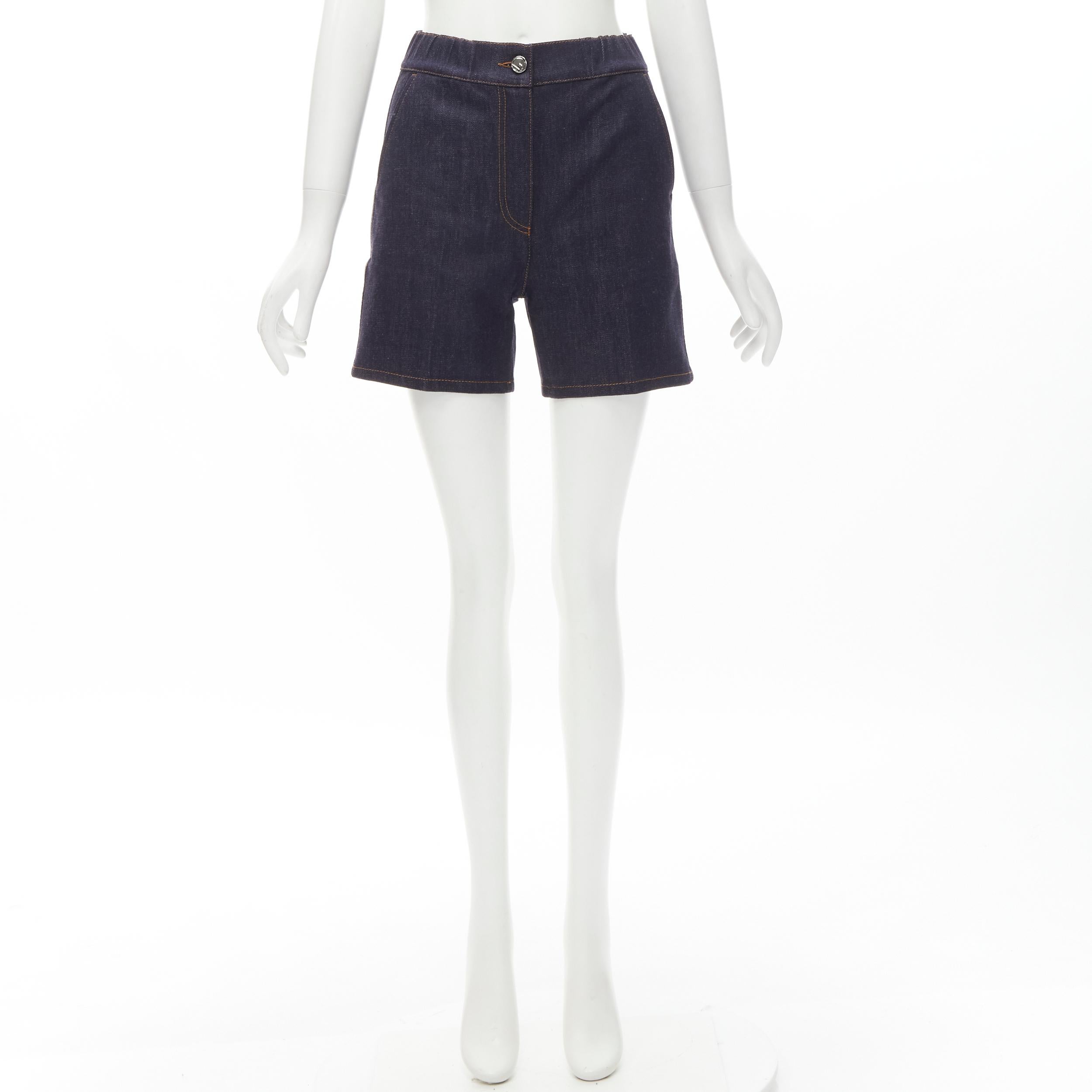 FENDI ROMA Denim-Shorts aus dunkelblauem Denim mit Palmenstickerei S im Angebot 3