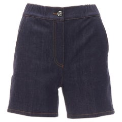 FENDI ROMA palm tree embroidered pocket dark blue denim shorts S