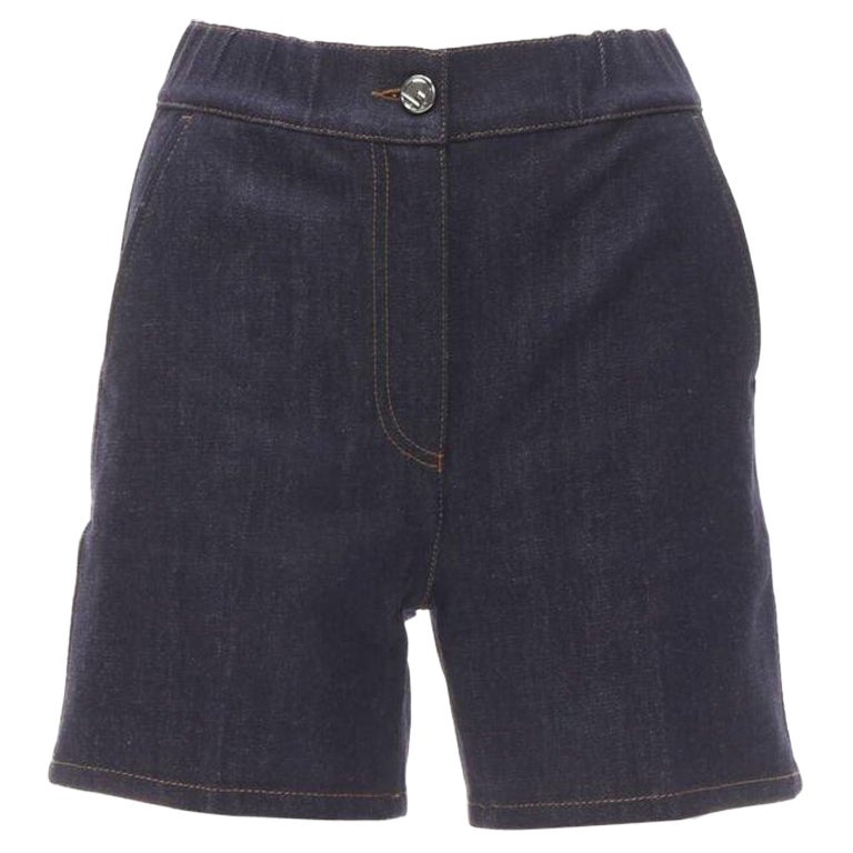 FENDI ROMA pantaloncini in denim blu scuro con tasca ricamata a forma di palma S