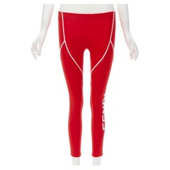 FENDI Roma red white logo print overlock stitching activewear legging XS