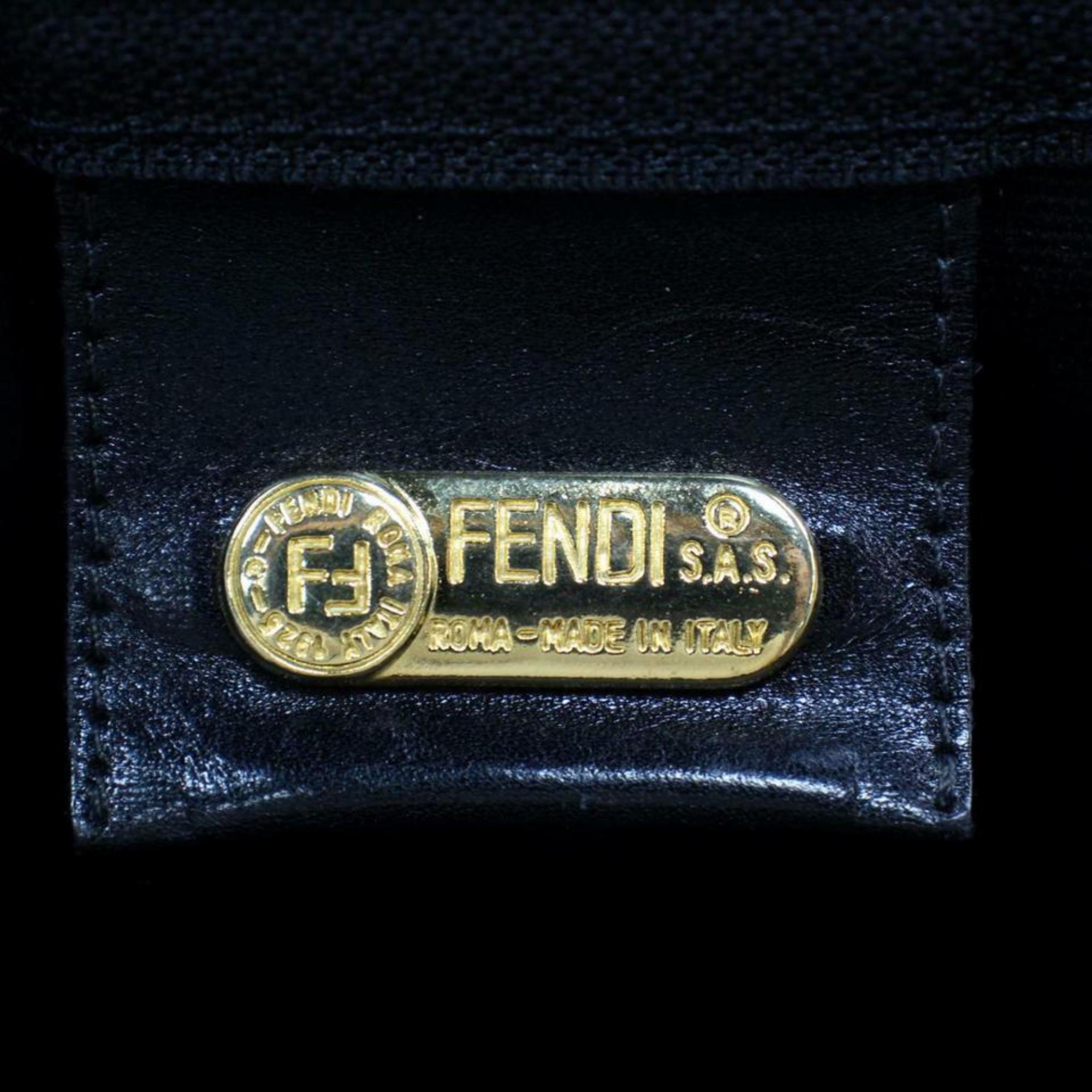 Fendi Roma Star Logo Boston Strap and Pouch 870316 Black Canvas Travel Bag For Sale 3