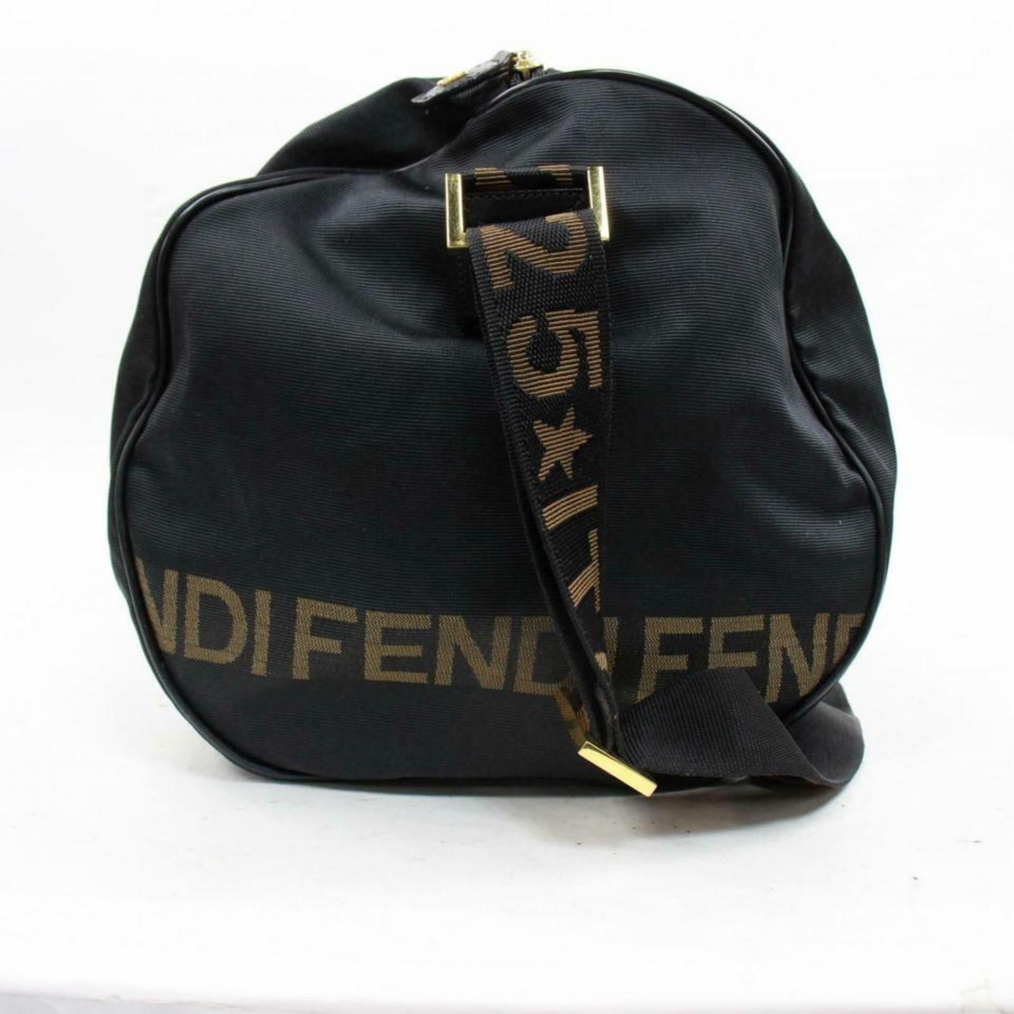 Women's Fendi Roma Star Logo Boston Strap and Pouch 870316 Black Canvas Travel Bag For Sale