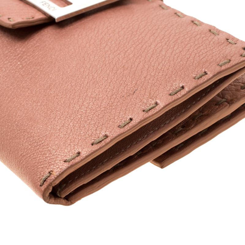 Fendi Rose Gold Metallic Leather Selleria Wallet 4