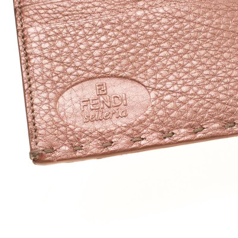 Fendi Rose Gold Metallic Leather Selleria Wallet In Good Condition In Dubai, Al Qouz 2