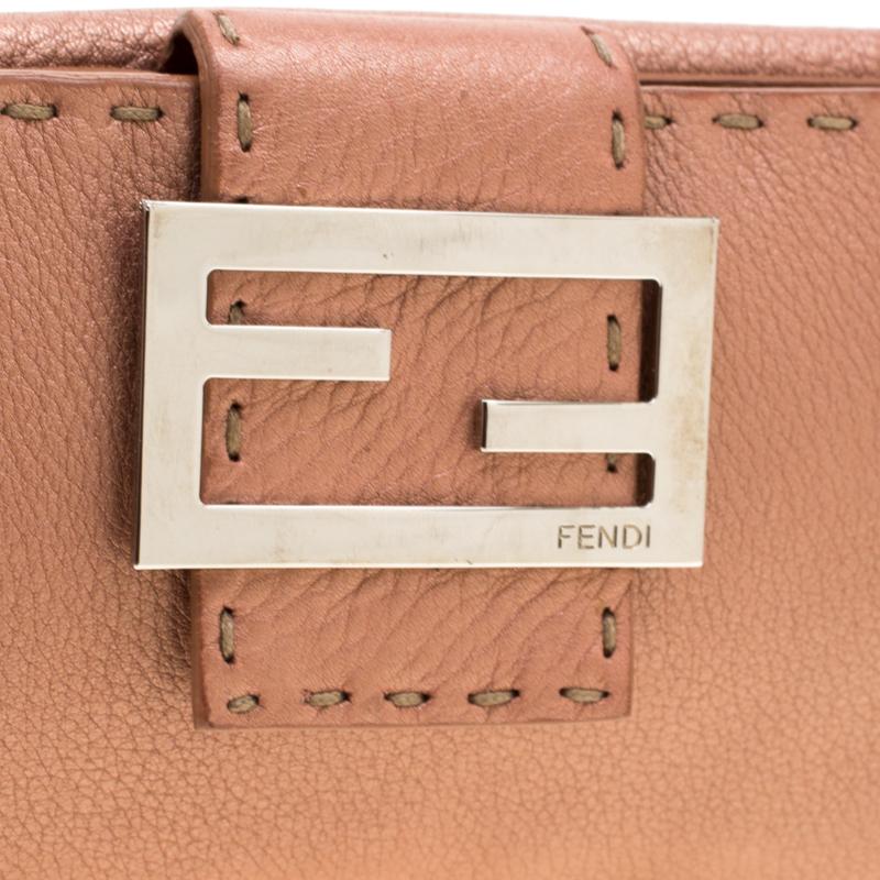 Women's Fendi Rose Gold Metallic Leather Selleria Wallet For Sale