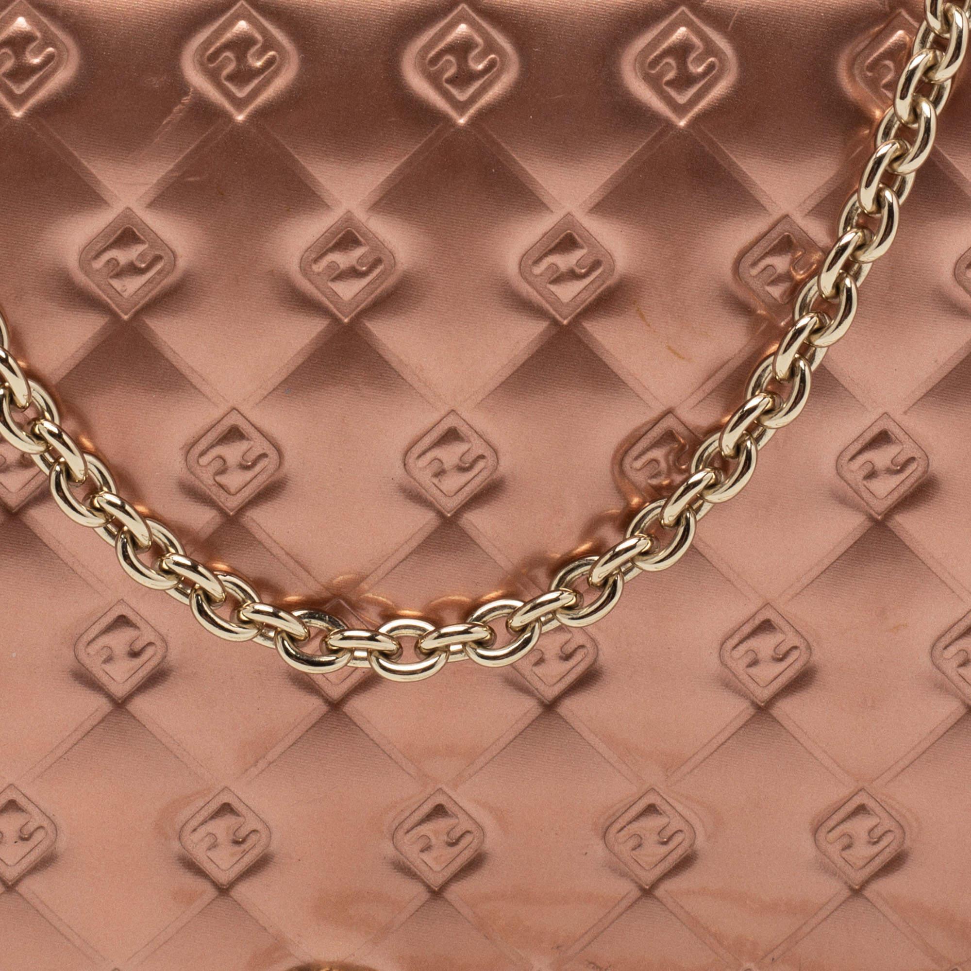 Fendi Rose Gold Patent Leather Fendilicious Wallet On Chain 1