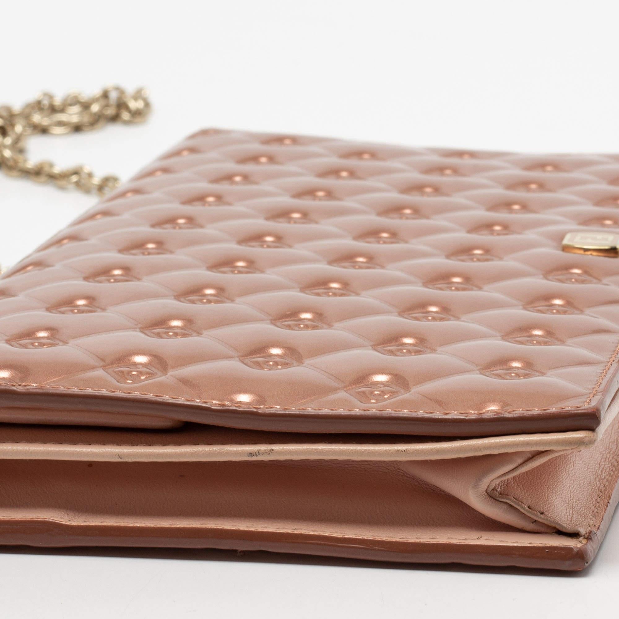 Fendi Rose Gold Patent Leather Fendilicious Wallet On Chain 2
