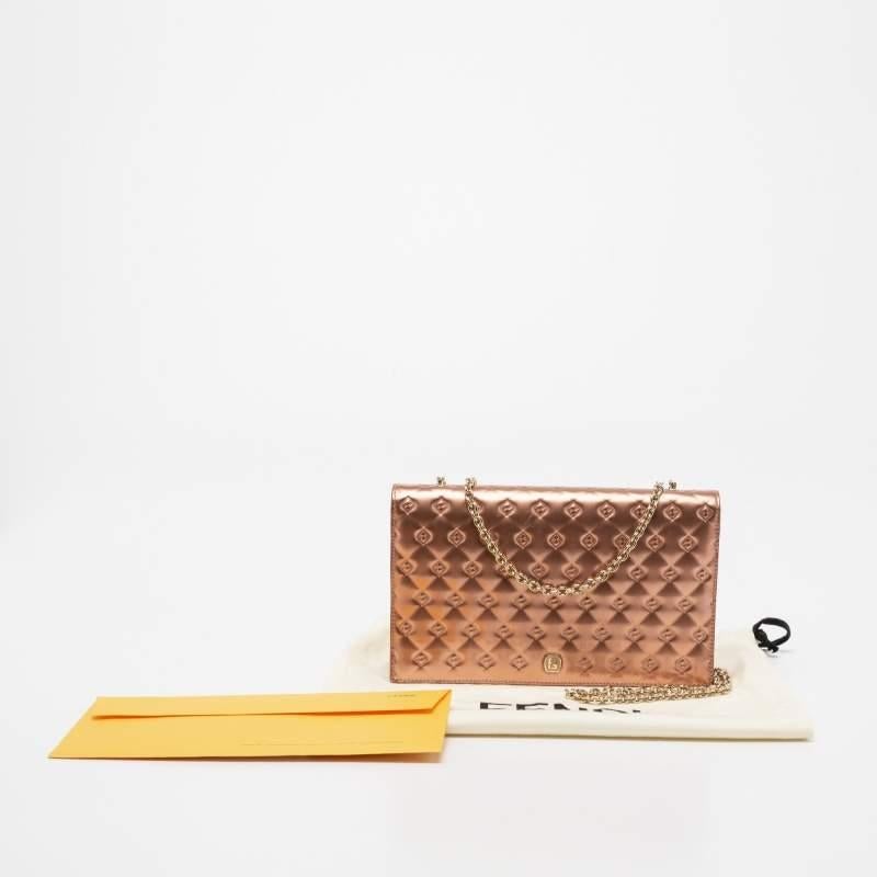Fendi Rose Gold Patent Leather Fendilicious Wallet On Chain 4