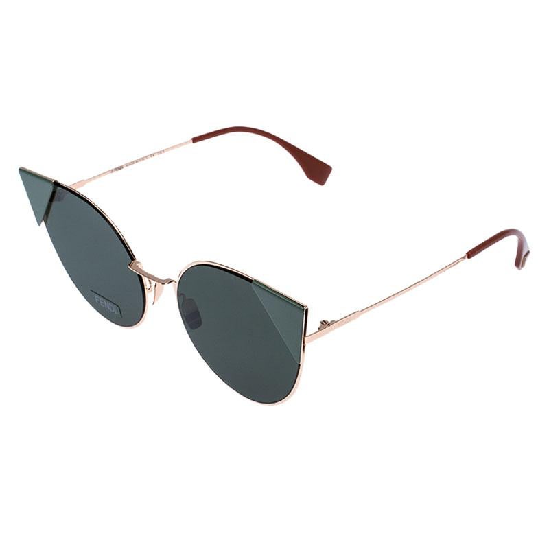 Gray Fendi Rose Gold Tone/ Green FF0190/S Iridia Cateye Sunglasses