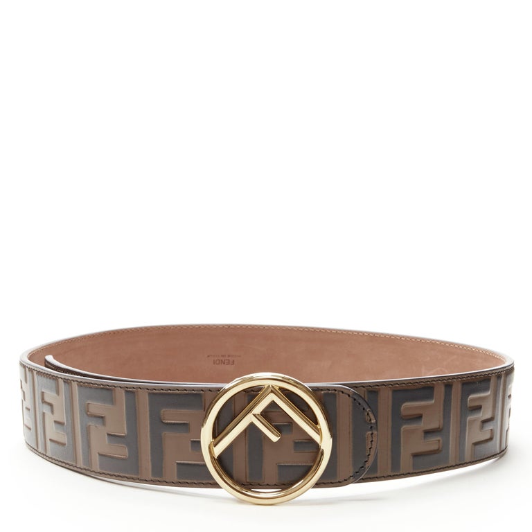 FENDI Round F gold buckle embossed brown Zucca FF monogram  display picture 3
