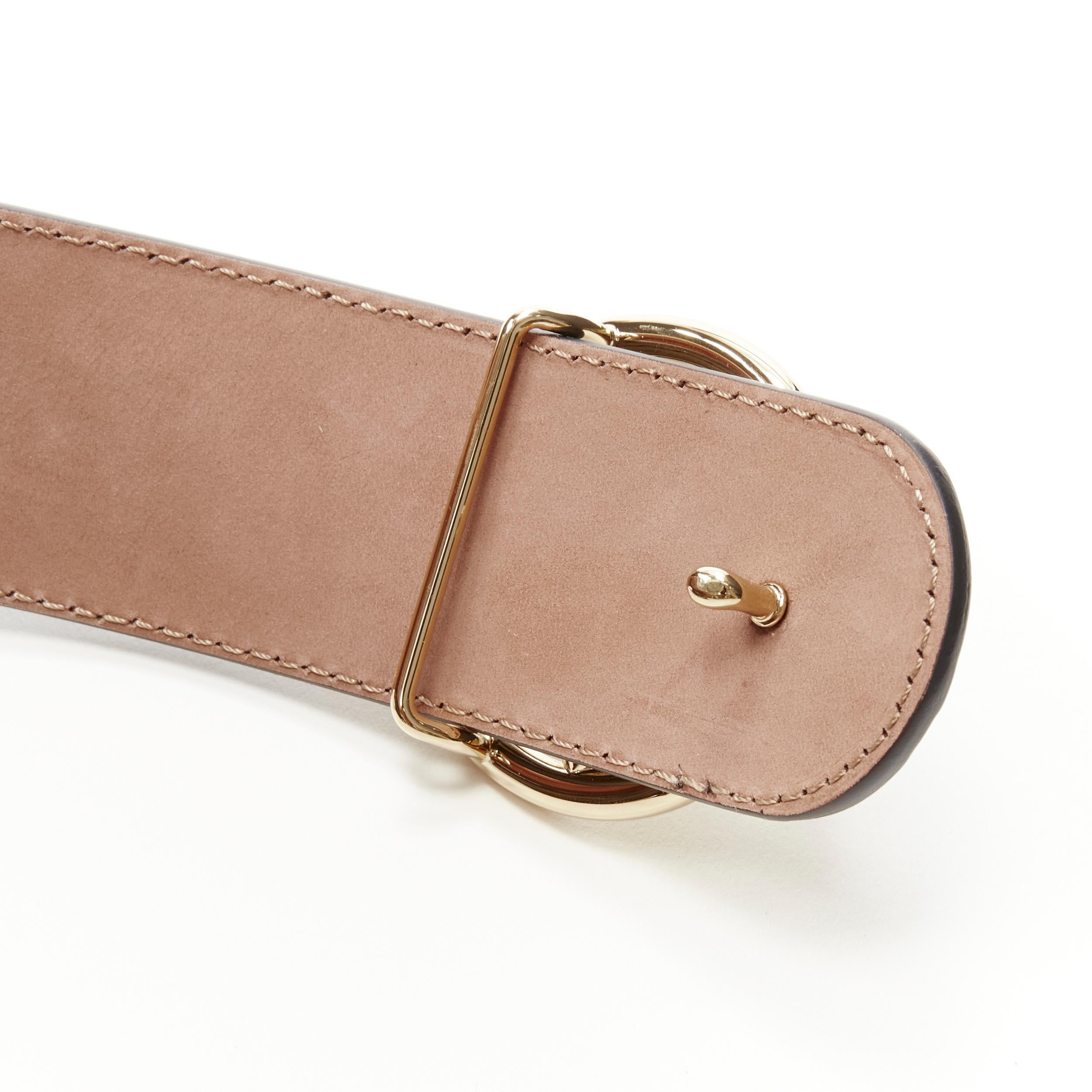 Gray FENDI Round F gold buckle embossed brown Zucca FF monogram leather belt 75cm 30