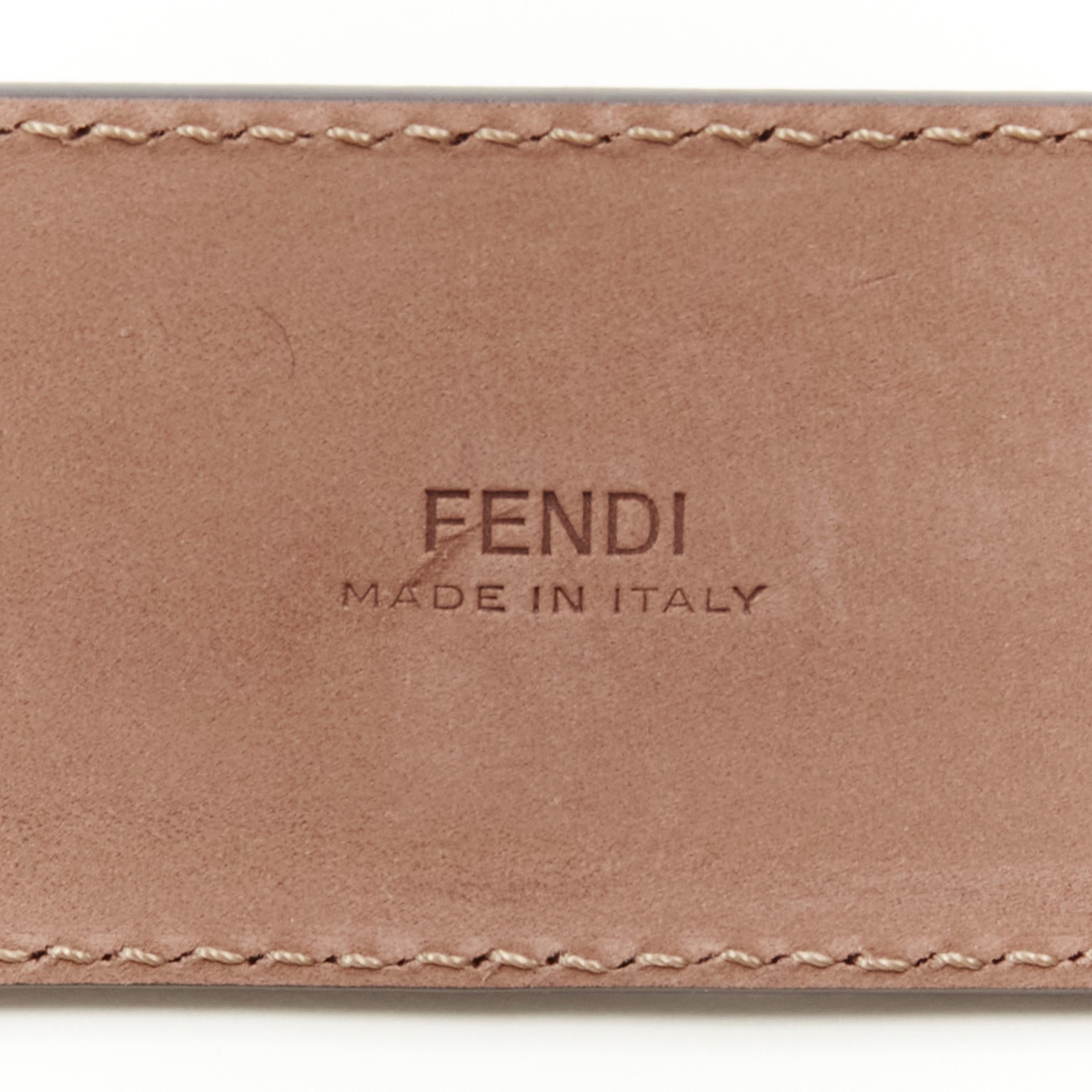 FENDI Round F gold buckle embossed brown Zucca FF monogram leather belt 75cm 30