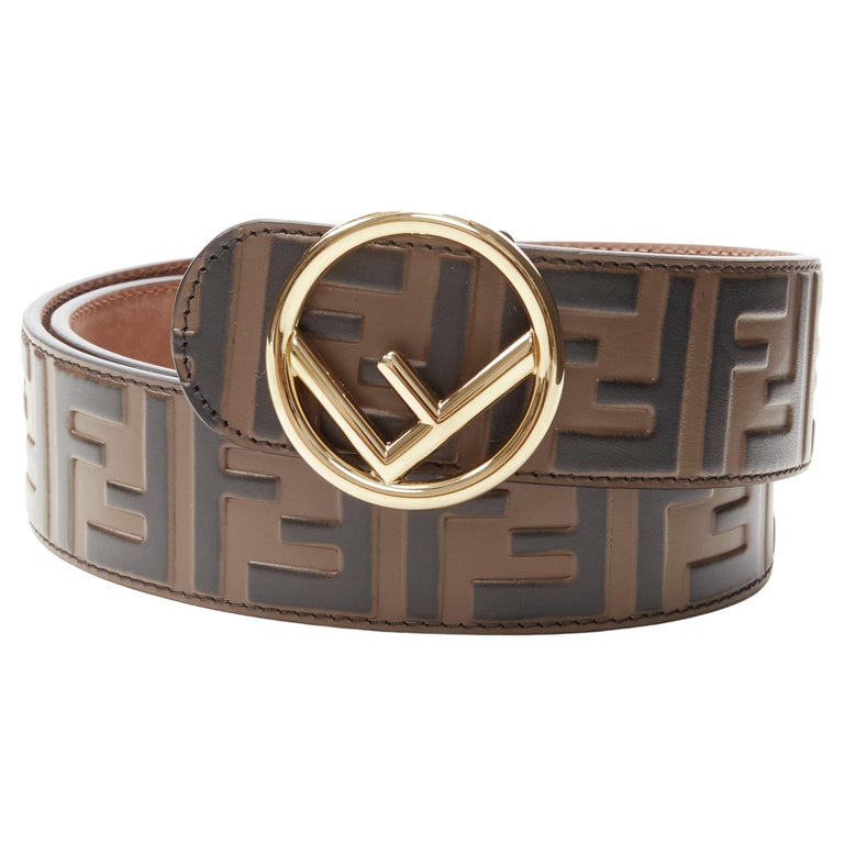 FENDI Round F gold buckle embossed brown Zucca FF monogram leather belt  75cm 30" at 1stDibs | fendi belts, ff belt, fendi belt women