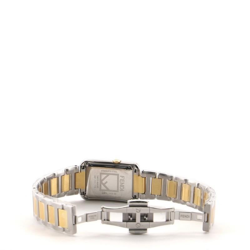 Fendi Run Away Rectangle Quartz Watch Watch Stainless Steel and Plated Metal 22 In Good Condition In New York, NY