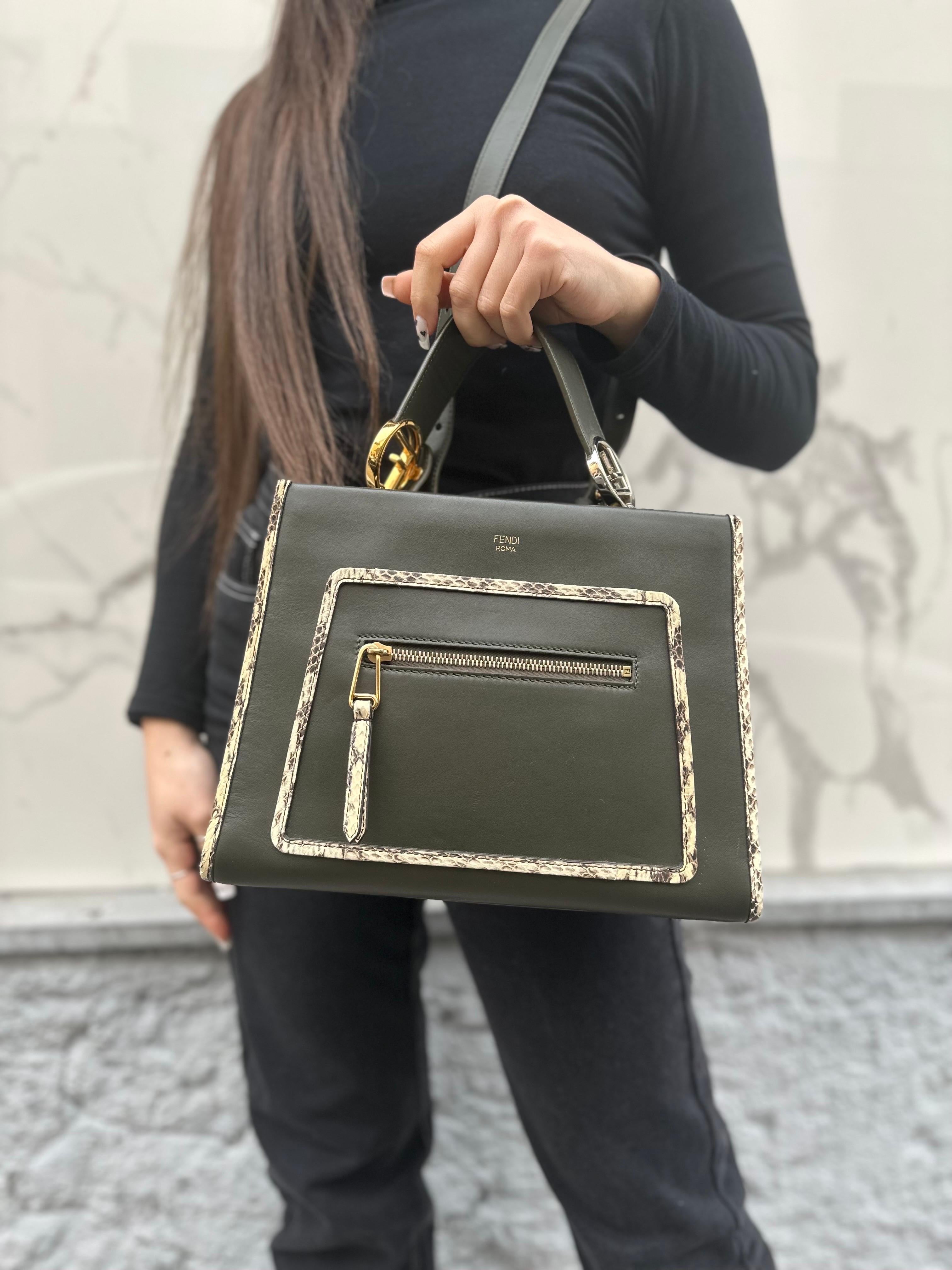 Fendi Runaway Dark Green Leather Top Handle Bag 3