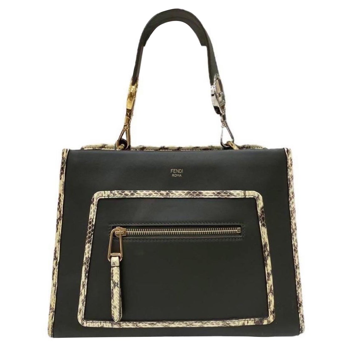 Fendi Runaway Dark Green Leather Top Handle Bag