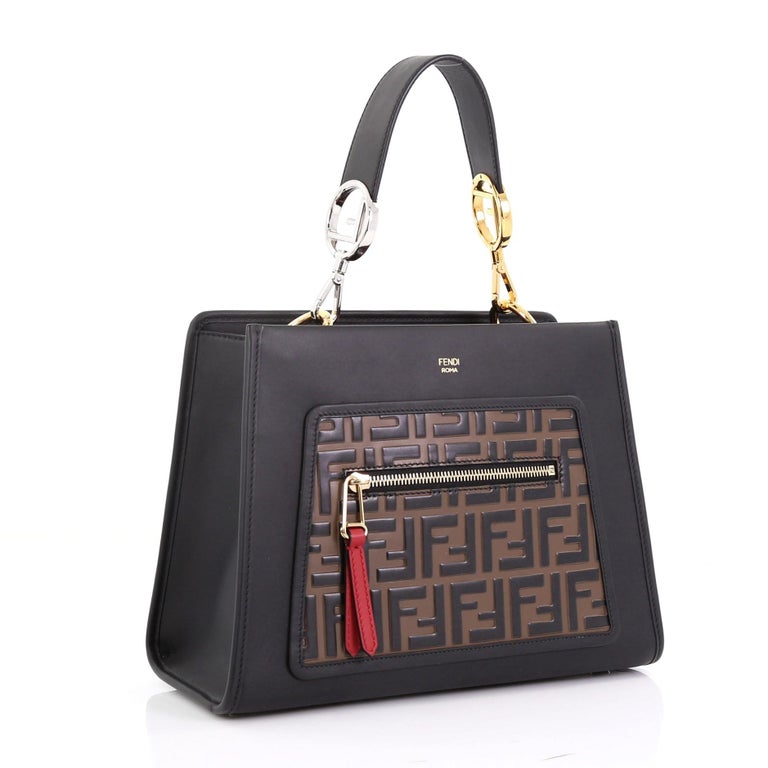 Fendi Runaway Handbag Leather and Logo Embossed Leather Small at