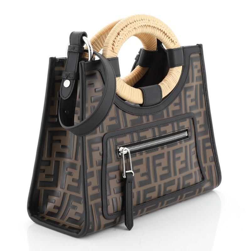 Black Fendi Runaway Tote Logo Embossed Leather Small