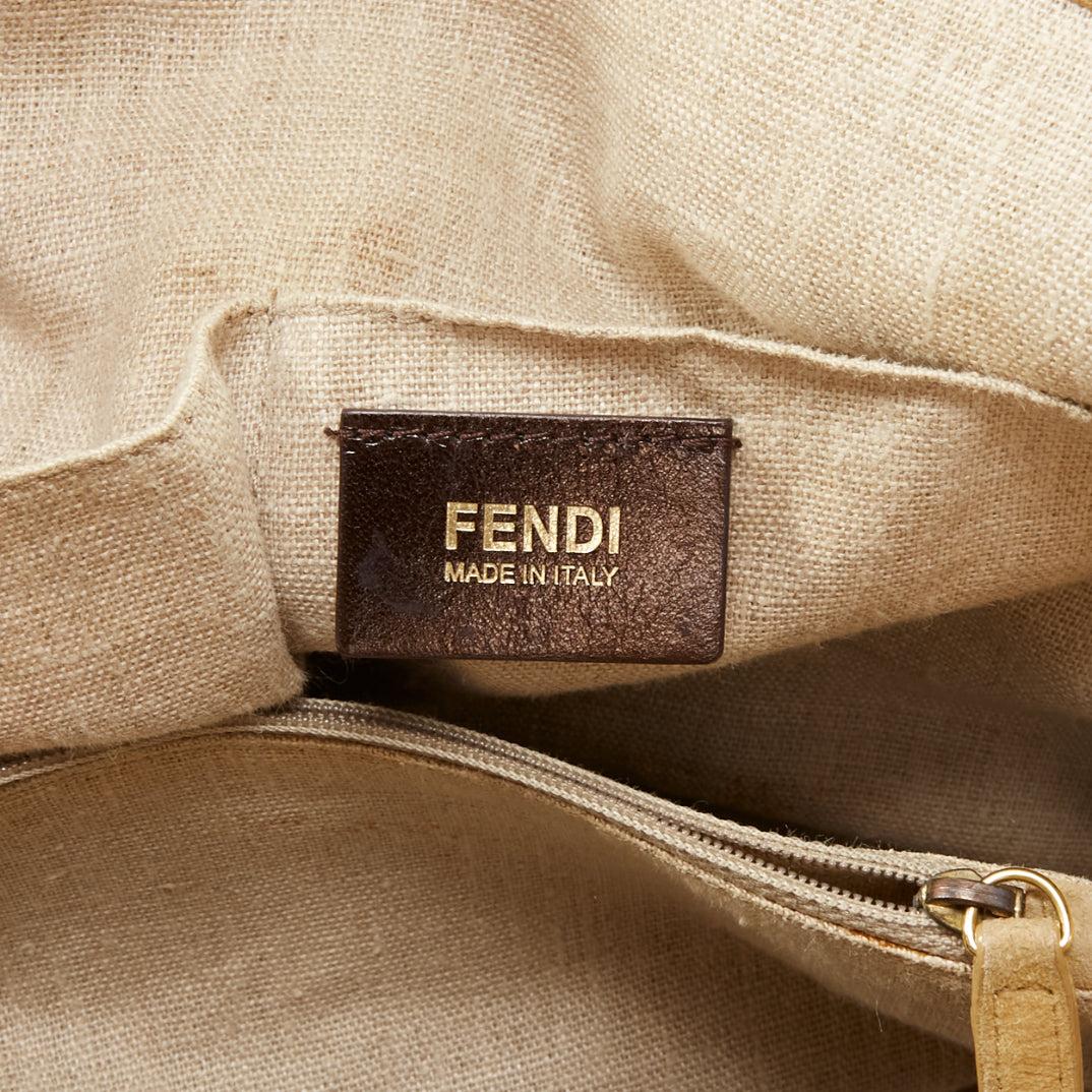 FENDI Runway 2Bag white brown textured leather navy trim gold FF logo bag 5