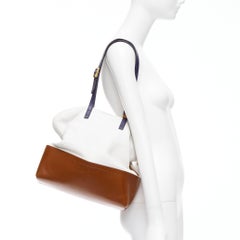 FENDI Runway 2Bag white brown textured leather navy trim gold FF logo bag