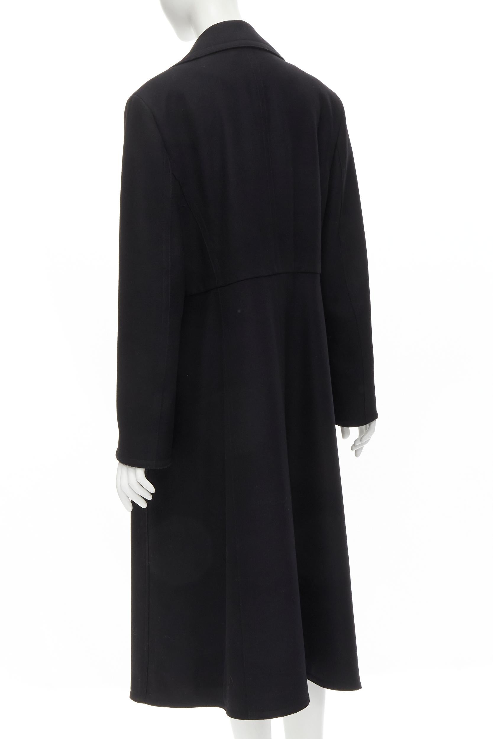 Black FENDI Runway black fleece wool checkered cut out mesh flared coat dress IT48 XL