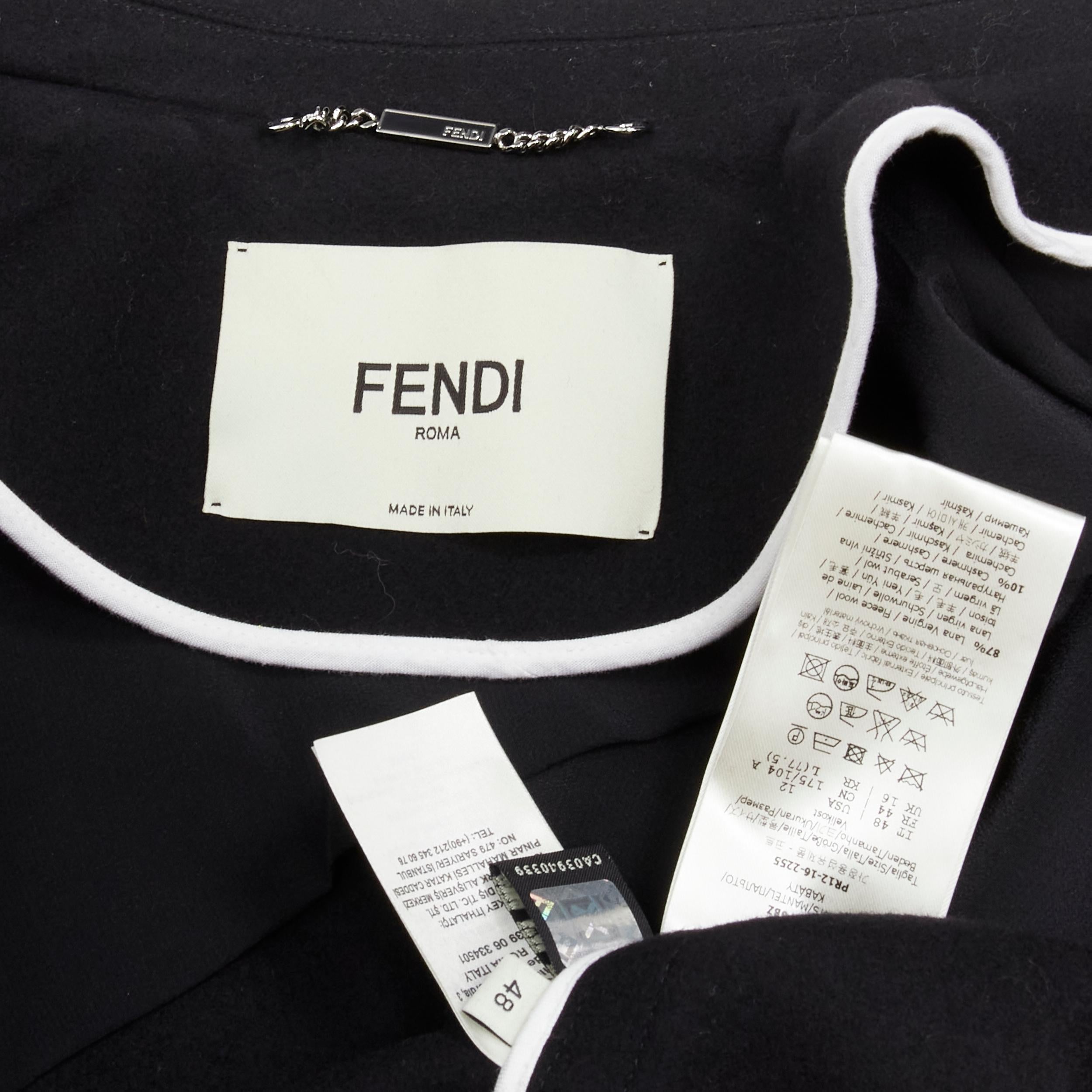 Women's FENDI Runway black fleece wool checkered cut out mesh flared coat dress IT48 XL