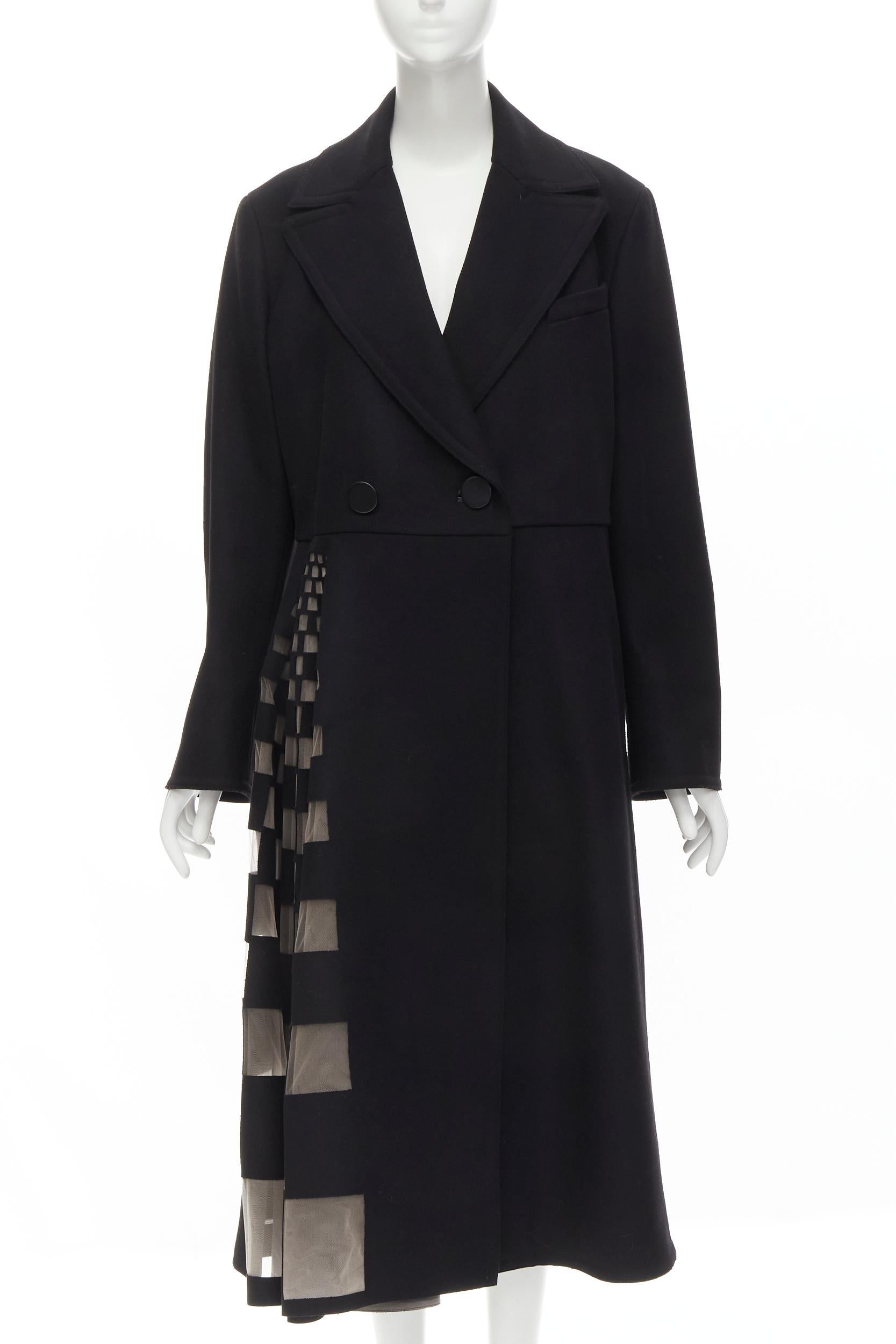 FENDI Runway black fleece wool checkered cut out mesh flared coat dress IT48 XL 1