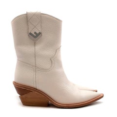 Fendi Runway White Leather Western Boots - Size EU 35
