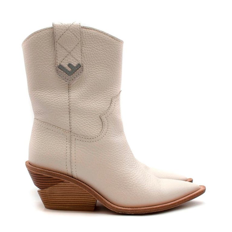 Fendi Runway White Leather Western Boots - Size EU 35 at 1stDibs