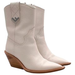 Fendi Runway White Leather Western Boots - Size EU 35