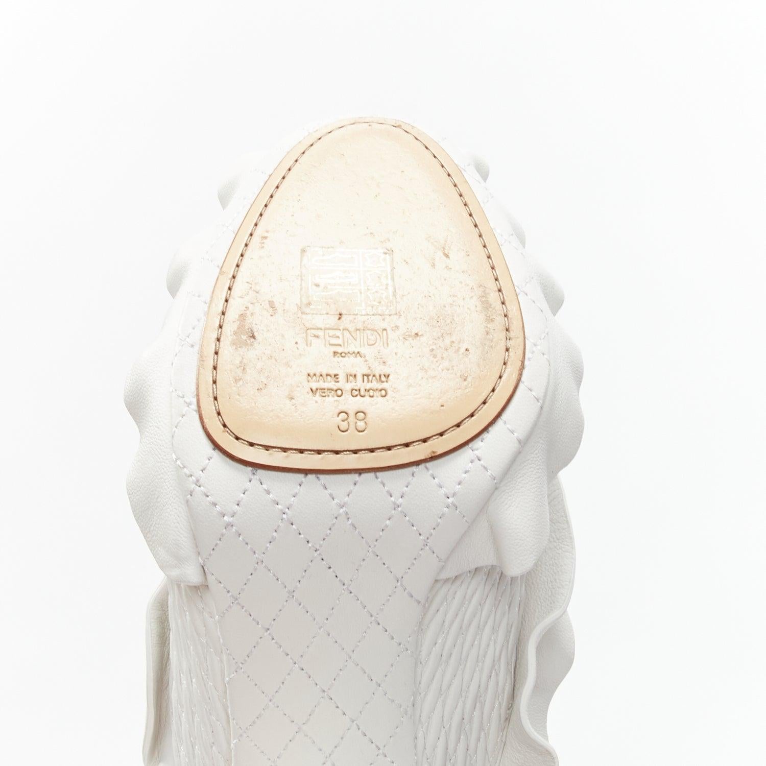 FENDI Runway white textured leather ruffle tiered cone heels booties EU38 7
