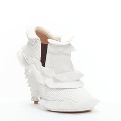 FENDI Runway white textured leather ruffle tiered cone heels booties EU38