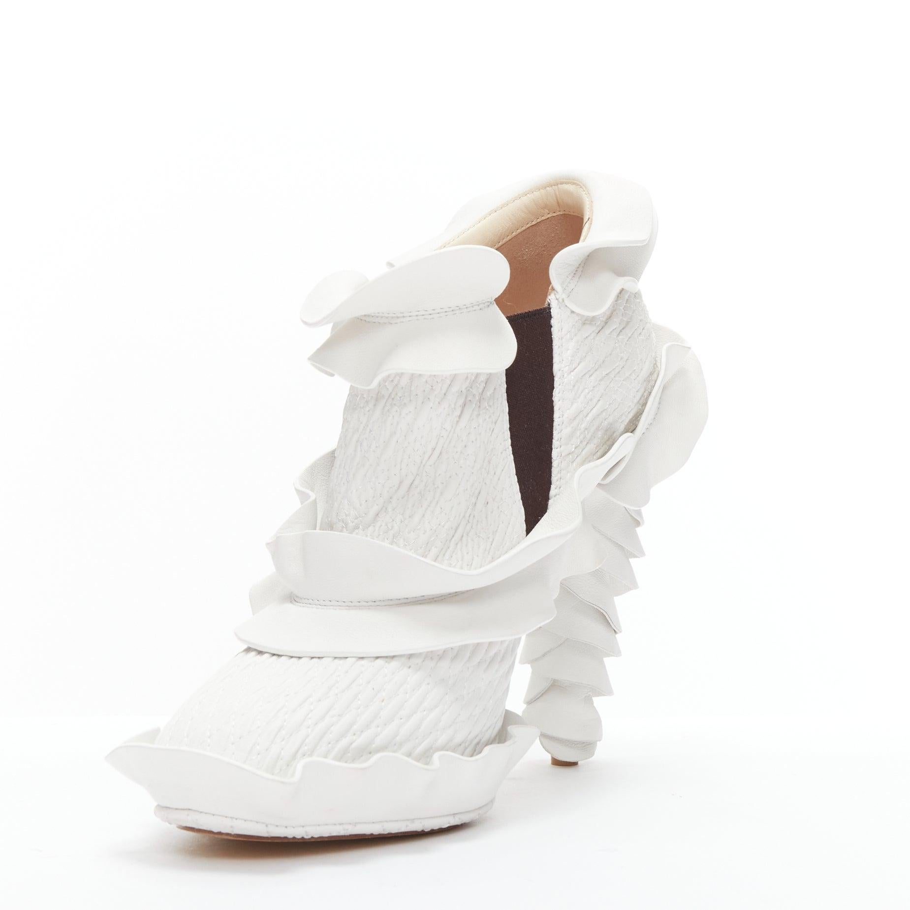 Women's FENDI Runway white textured leather ruffle tiered cone heels booties EU38