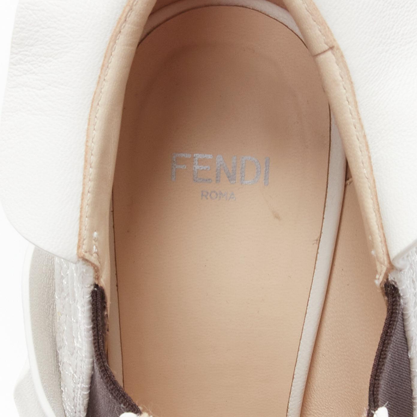 FENDI Runway white textured leather ruffle tiered cone heels booties EU38 5