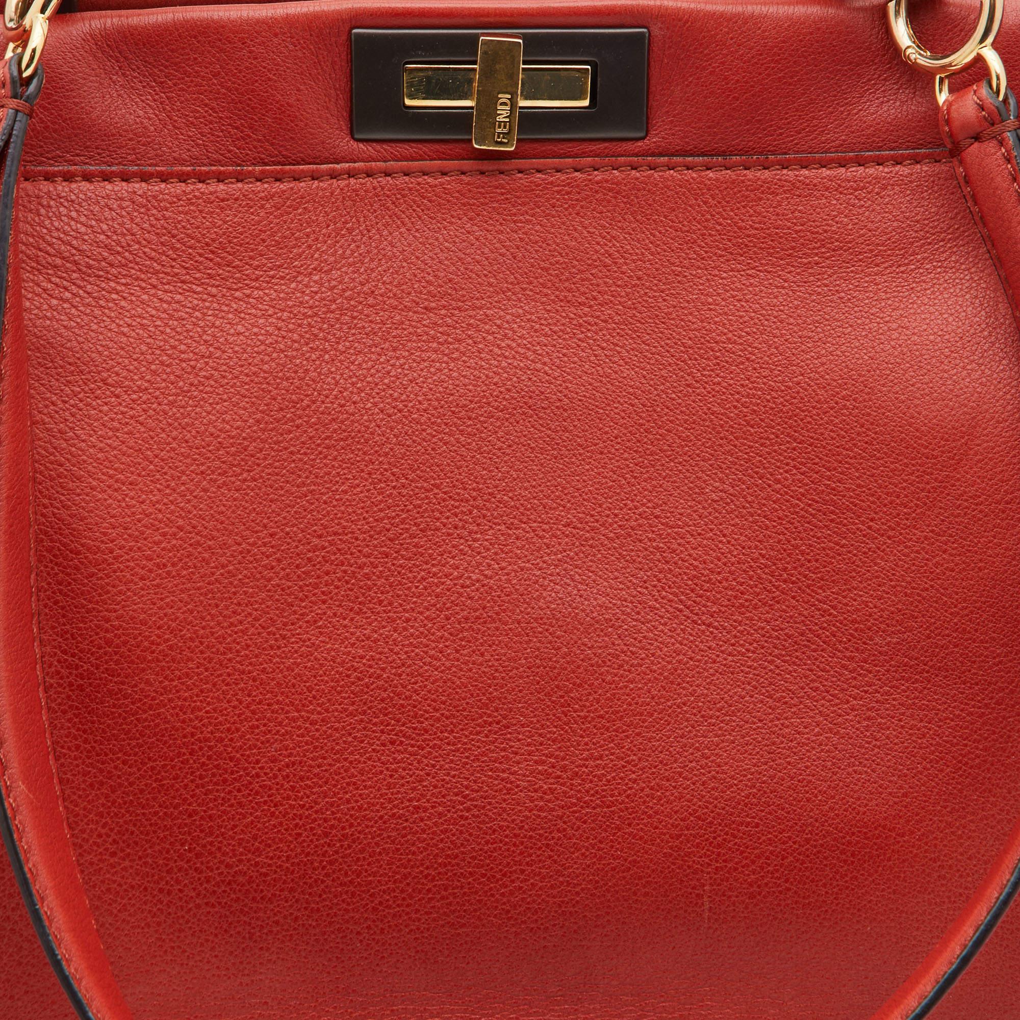 Fendi Rust Leather Large Peekaboo Iconic Top Handle Bag 11