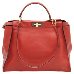 Used Fendi Rust Leather Large Peekaboo Iconic Top Handle Bag