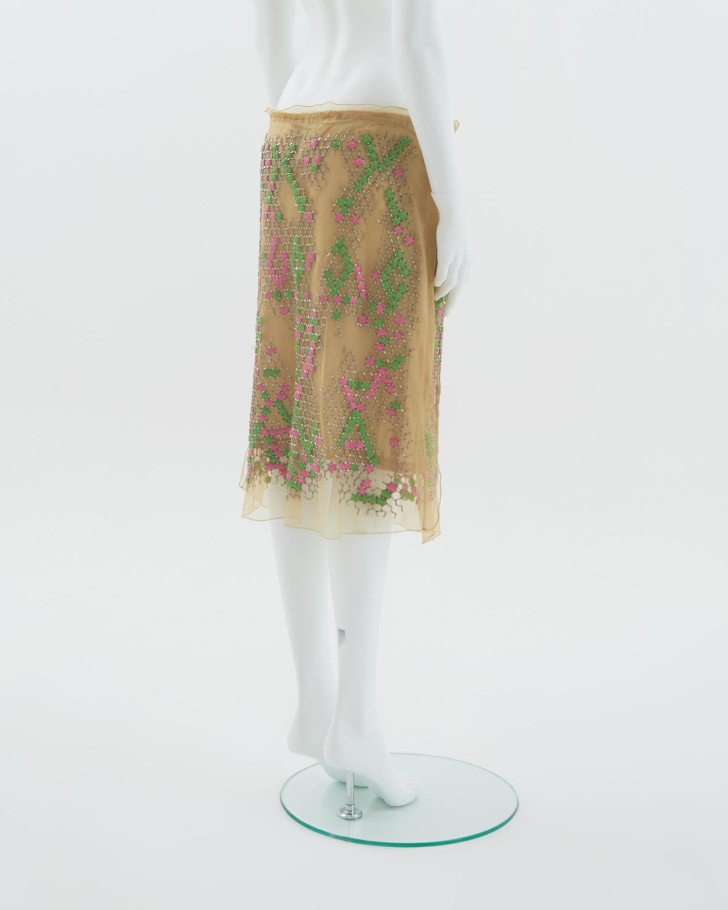 Gray Fendi S/S 2000 Embroidered Mesh Skirt For Sale