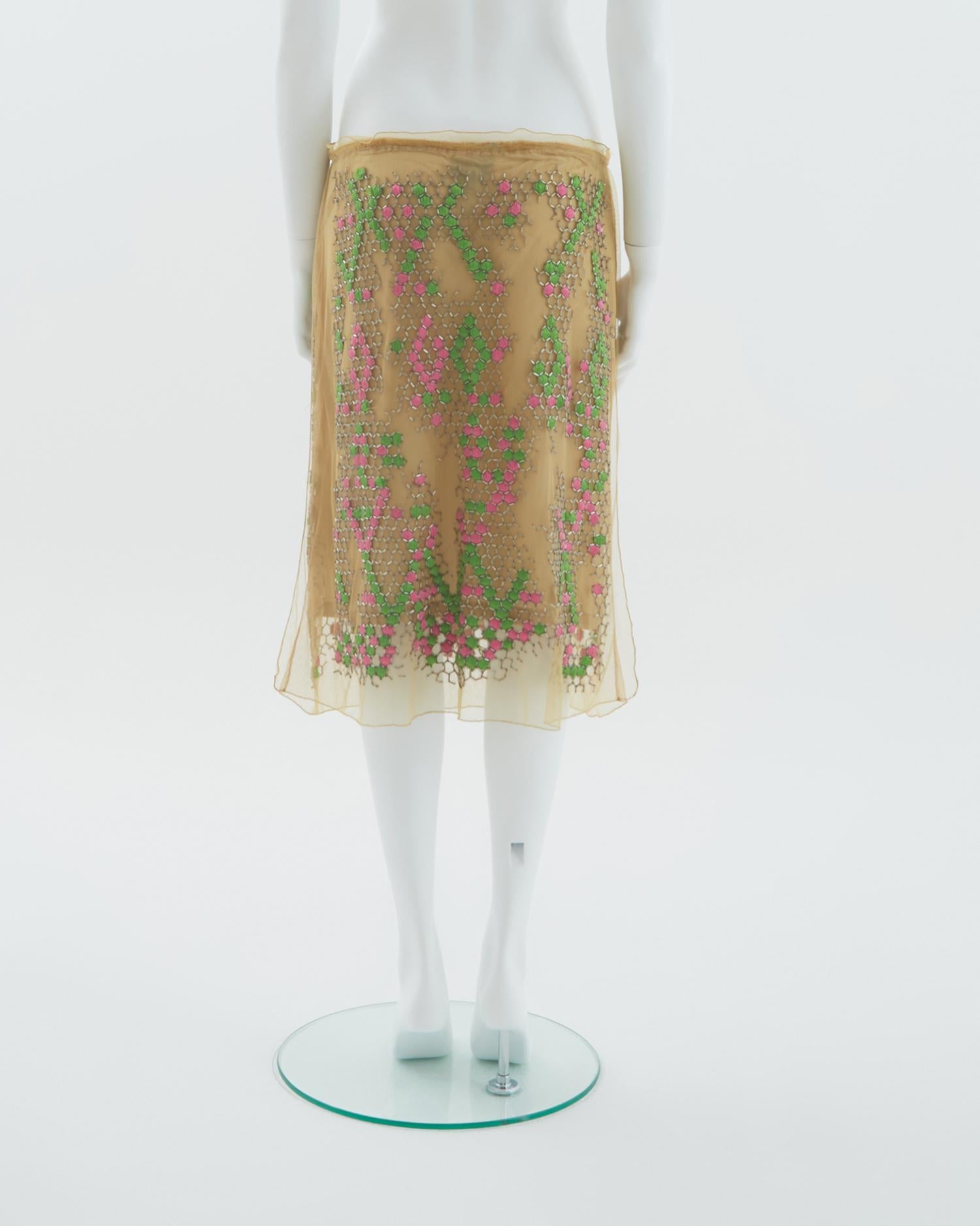 Fendi S/S 2000 Embroidered Mesh Skirt In Excellent Condition For Sale In Milano, IT