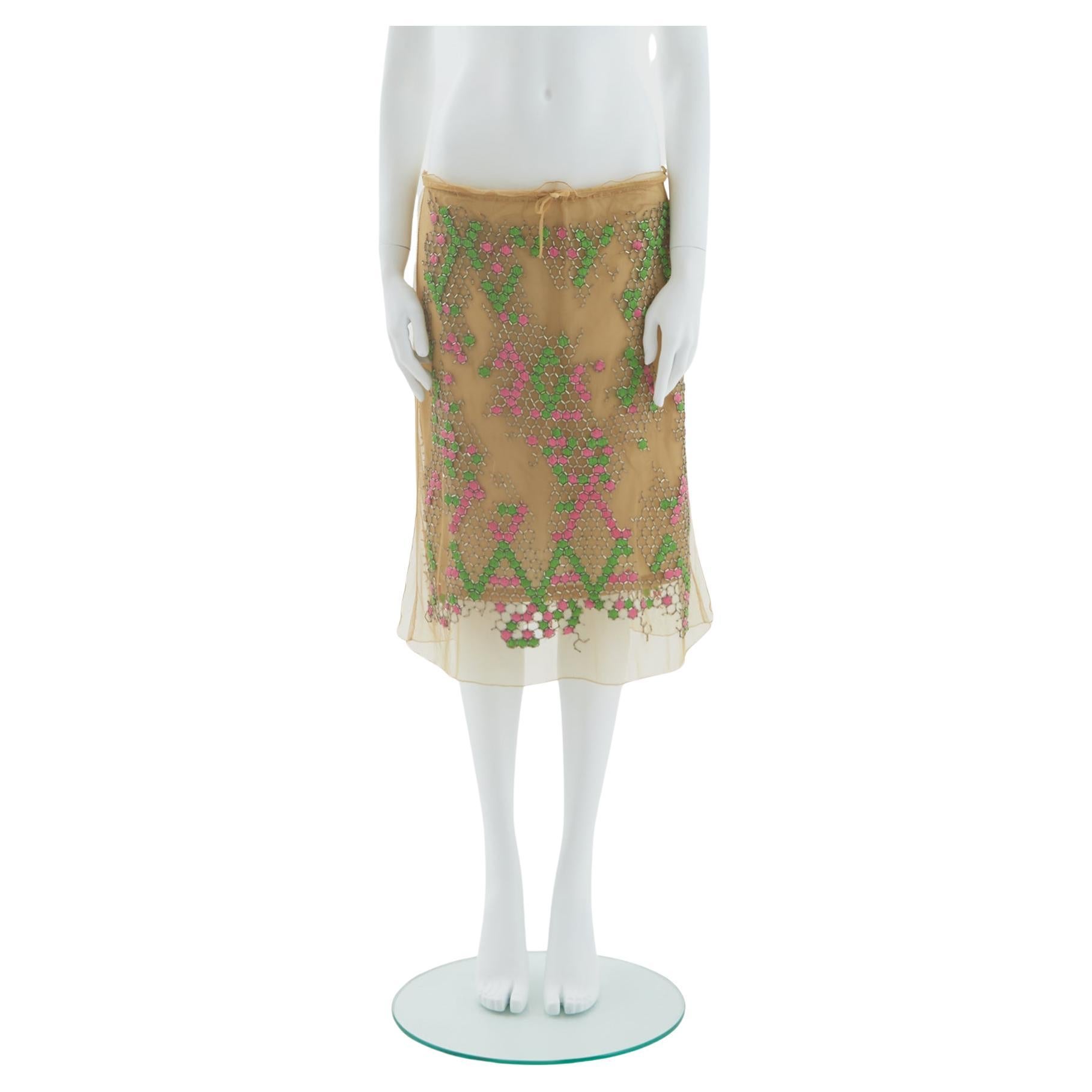 Fendi S/S 2000 Embroidered Mesh Skirt For Sale