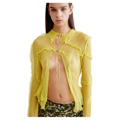 Campaña de Pasarela Fendi S/S 2000 Top con Lazo Amarillo Ácido de Gasa de Seda