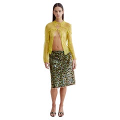 Fendi P/E 2000 Gonna in Pailette con Stampa Zucca e Orlo a Lattuga in Chiffon di Seta