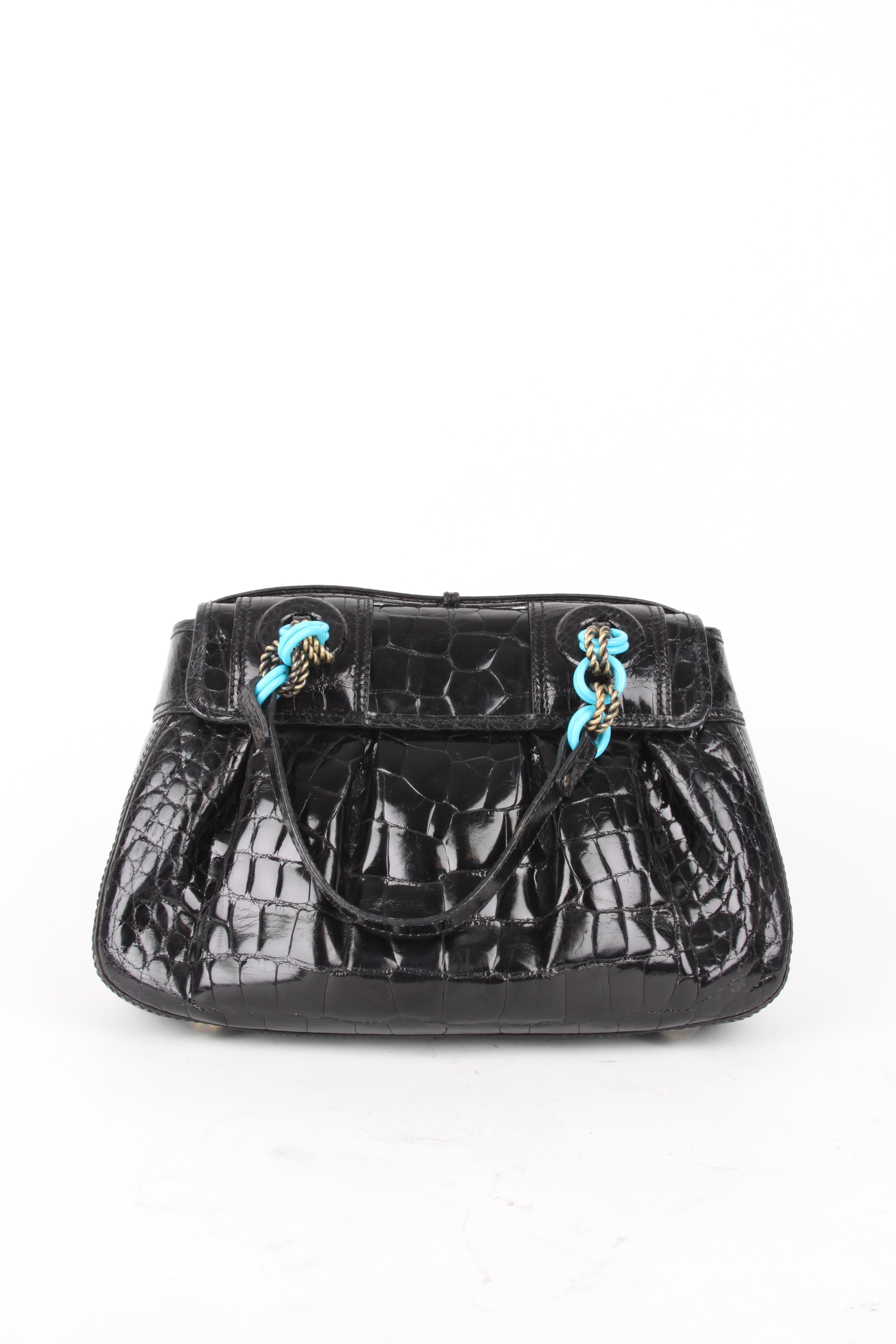 Women's or Men's   Fendi S/S 2006 Black  Leather B-Bag With Turquoise Chain Straps  For Sale